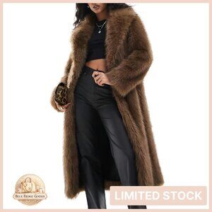 Luxury Faux Fur Overcoat Elegant Open Front Fluffy Winter Cardigan Jacket